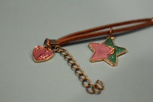 Bracelet - Strawberry Quartz - Red Desert Sand - Leather -  Moon And Star Charms.