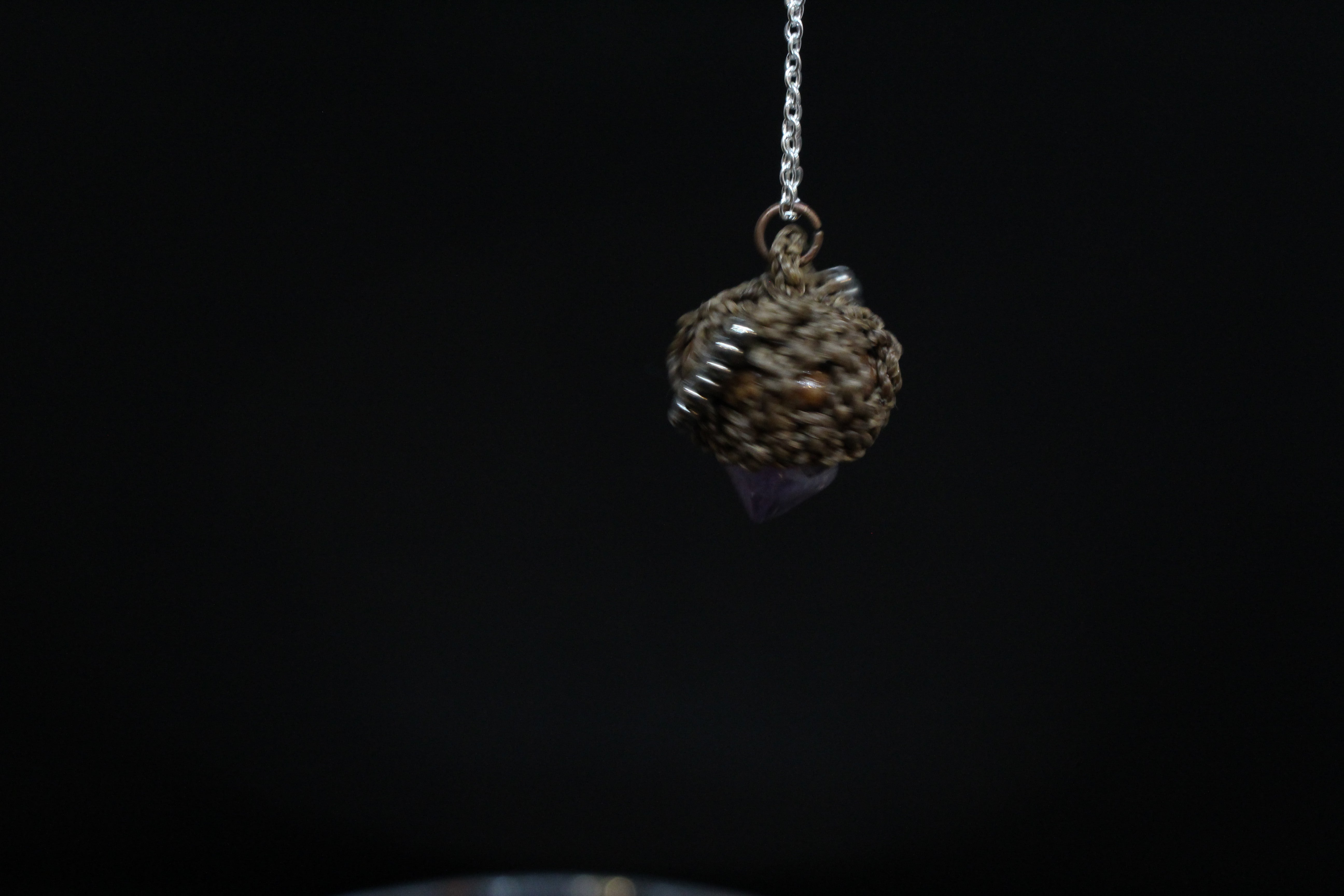 Acorn Purple Amethyst Seed Bead Accent pendant on silver plated chain