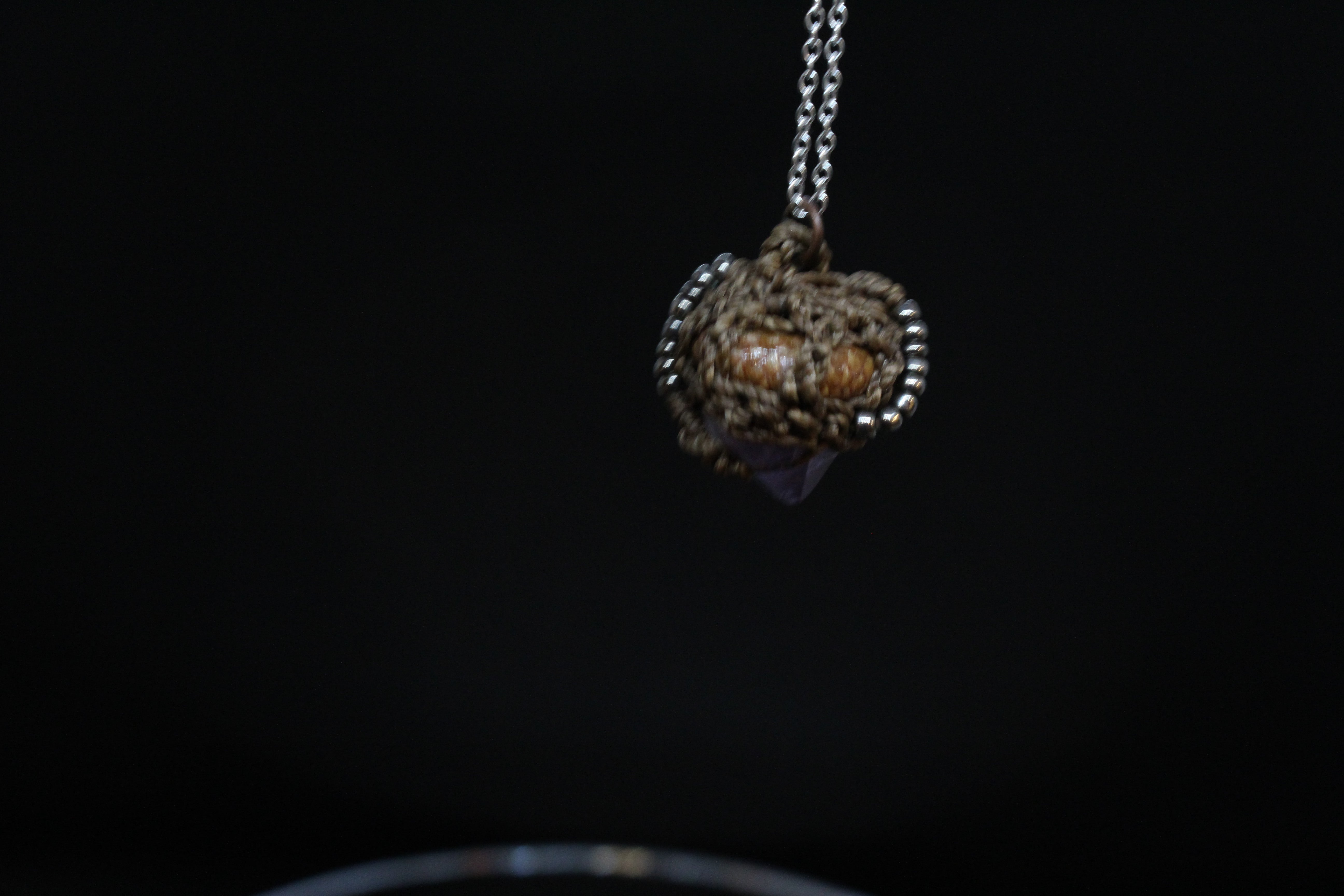 Acorn Purple Amethyst Seed Bead Accent pendant on silver plated chain