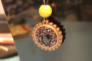 Garnet and Obsidian Necklace - Wood backing and bead