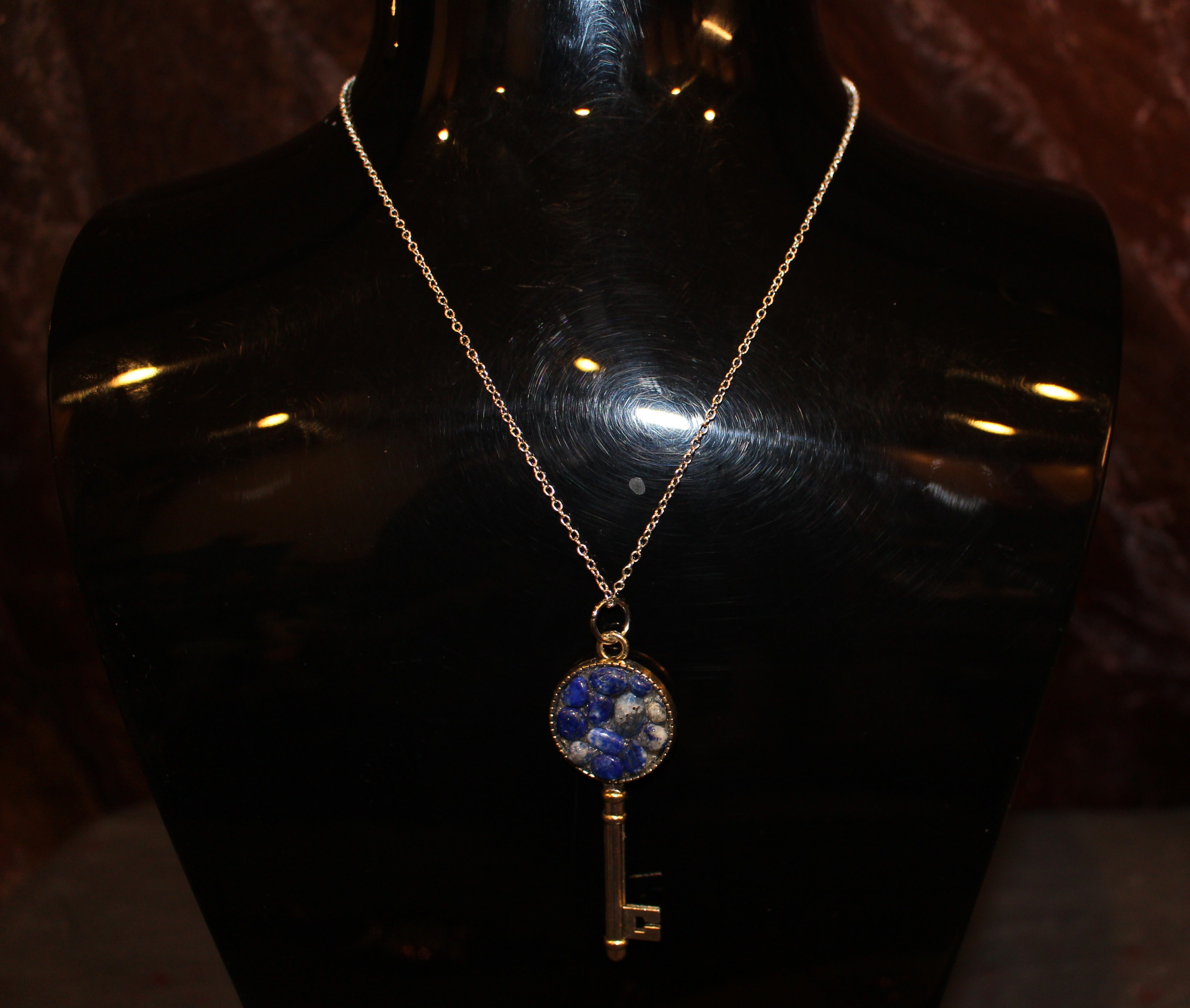 Lapis Lazuli Silver Plate Chain and Key