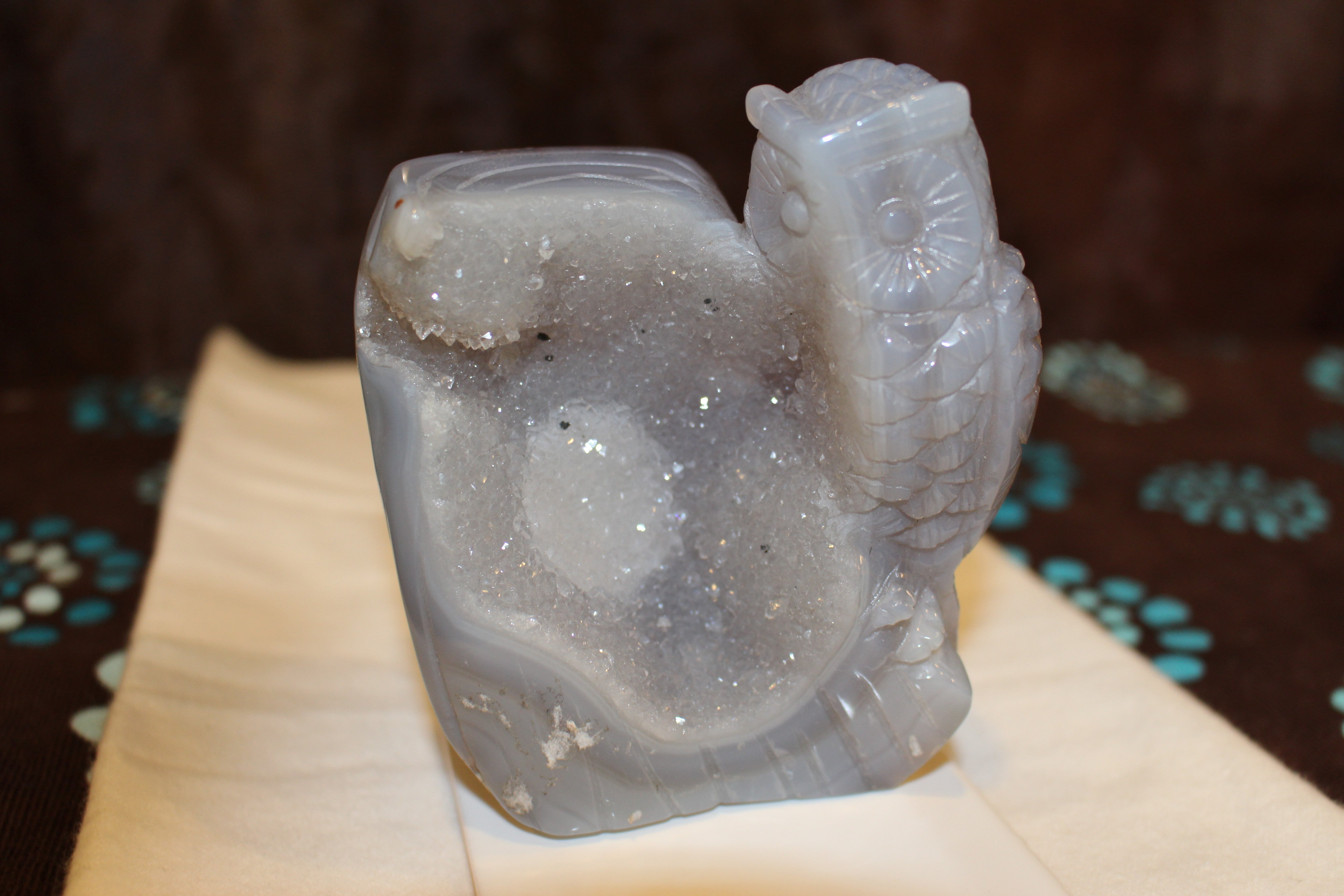 Druzy Agate Owl  Carving