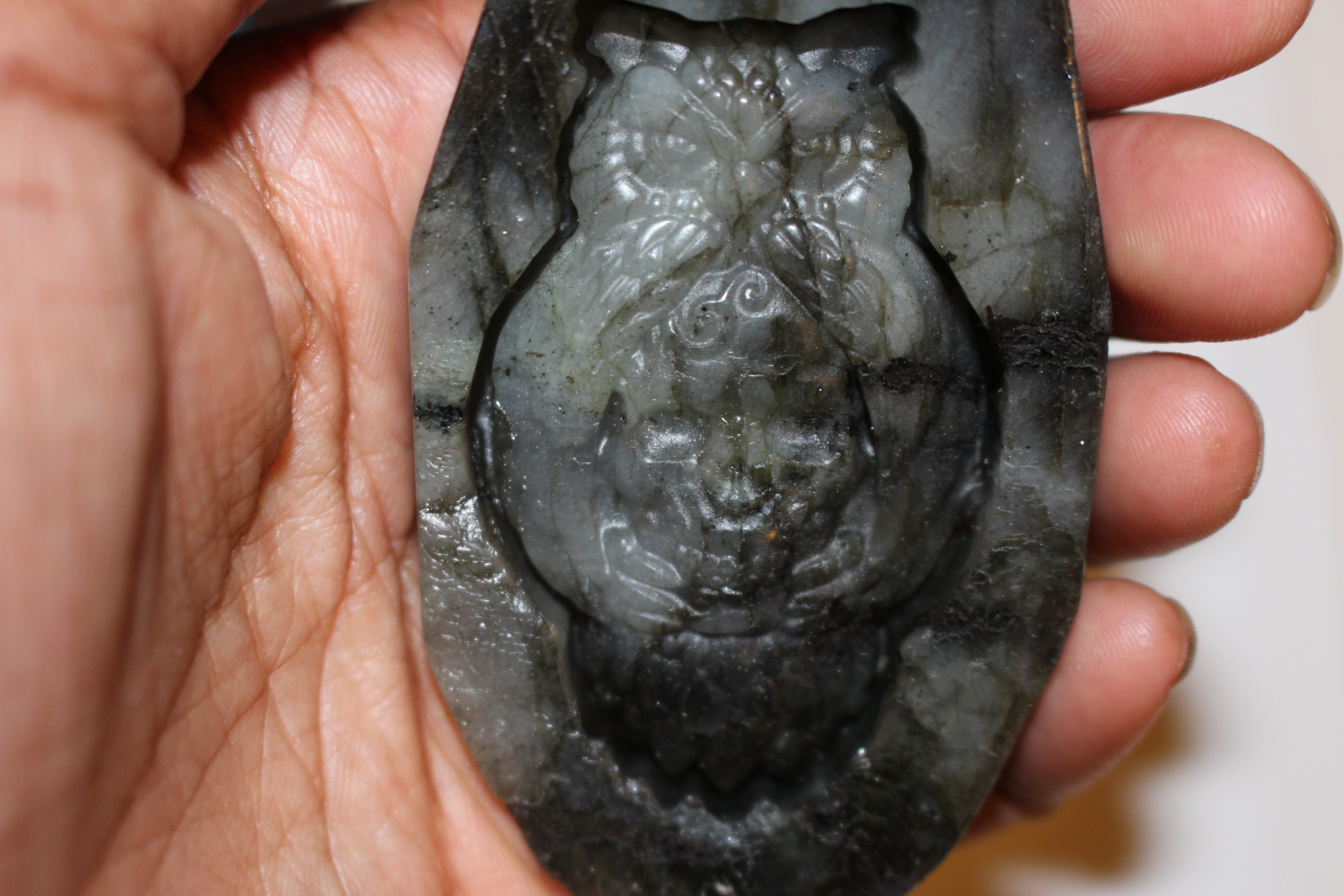 Labradorite Owl and Skull Carving