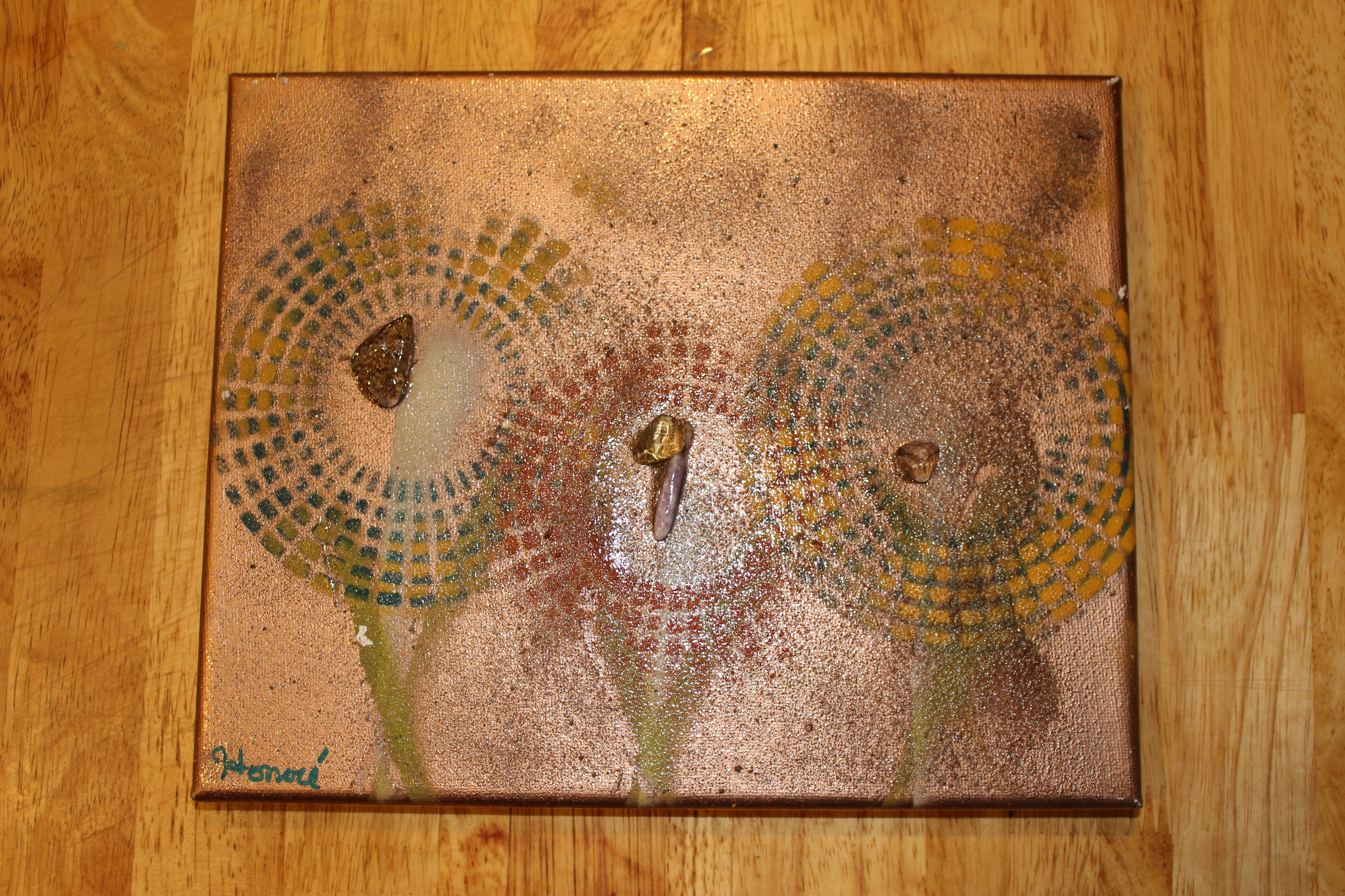 Smokey Quartz and Lepidolite desert sand mixed media on canvas - Flower Power