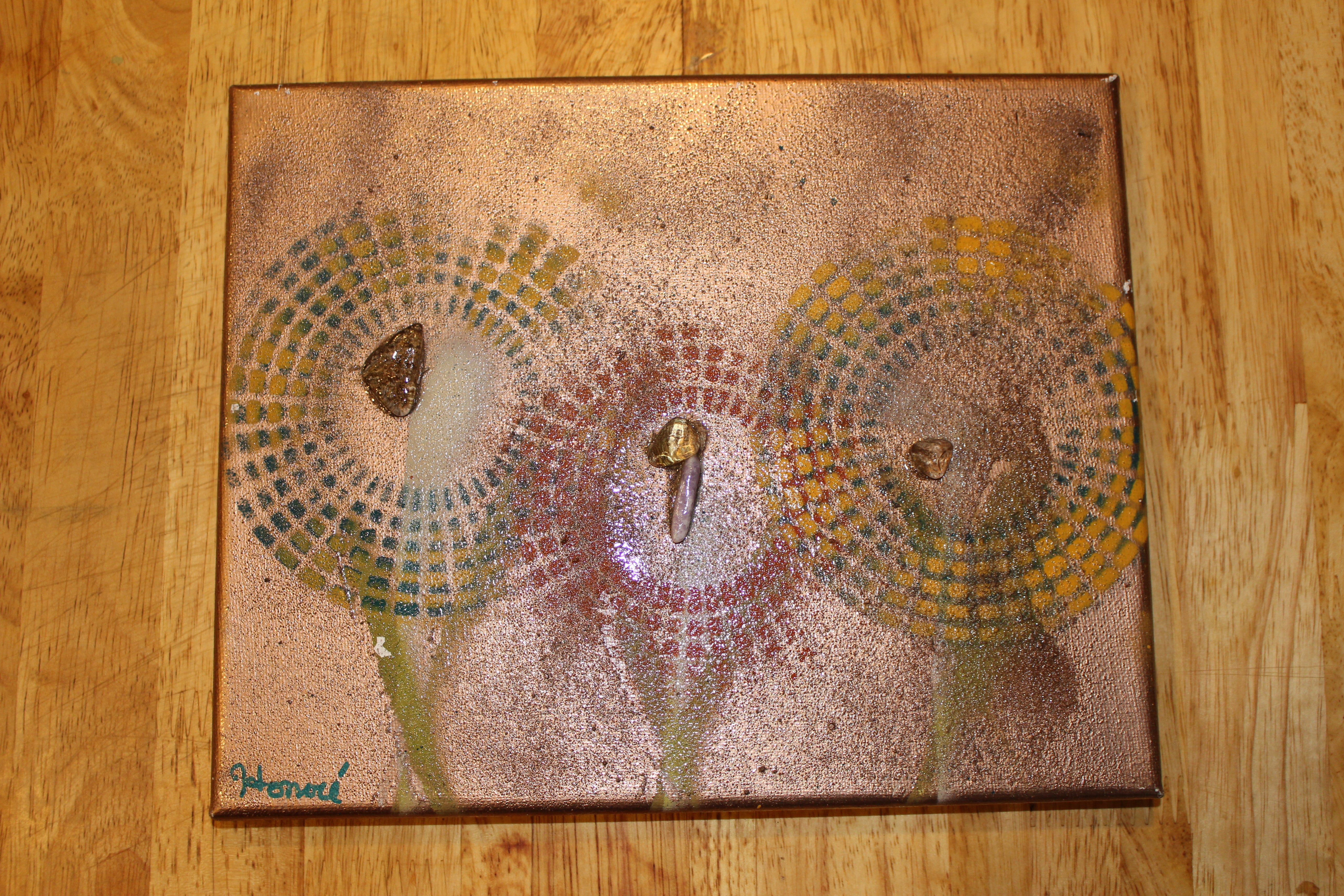 Smokey Quartz and Lepidolite desert sand mixed media on canvas - Flower Power