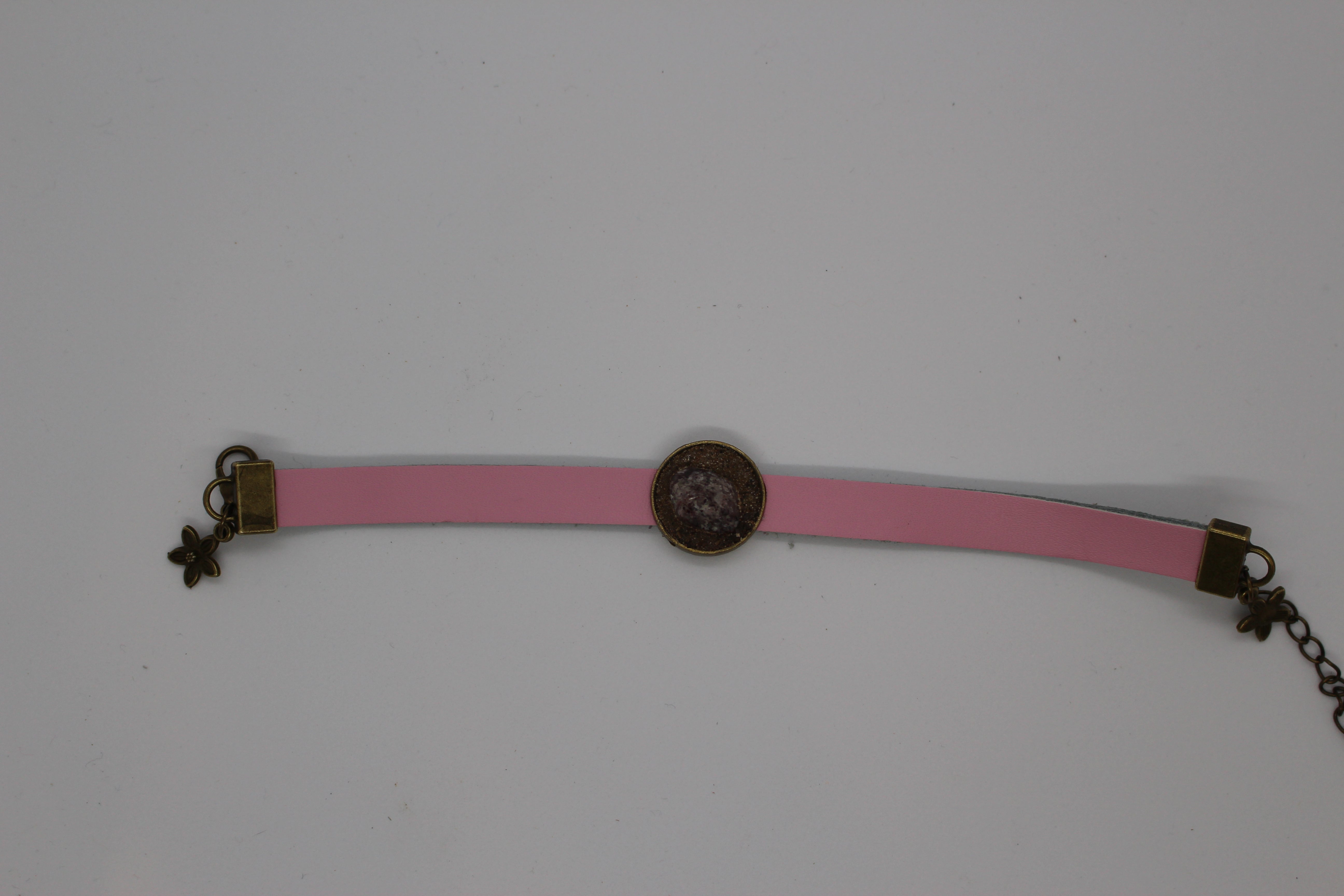 Leather Bracelet - Pink with Strawberry Quartz and Red Desert Sand