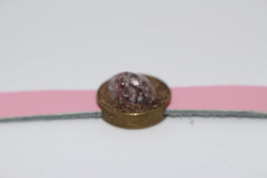 Leather Bracelet - Pink with Strawberry Quartz and Red Desert Sand