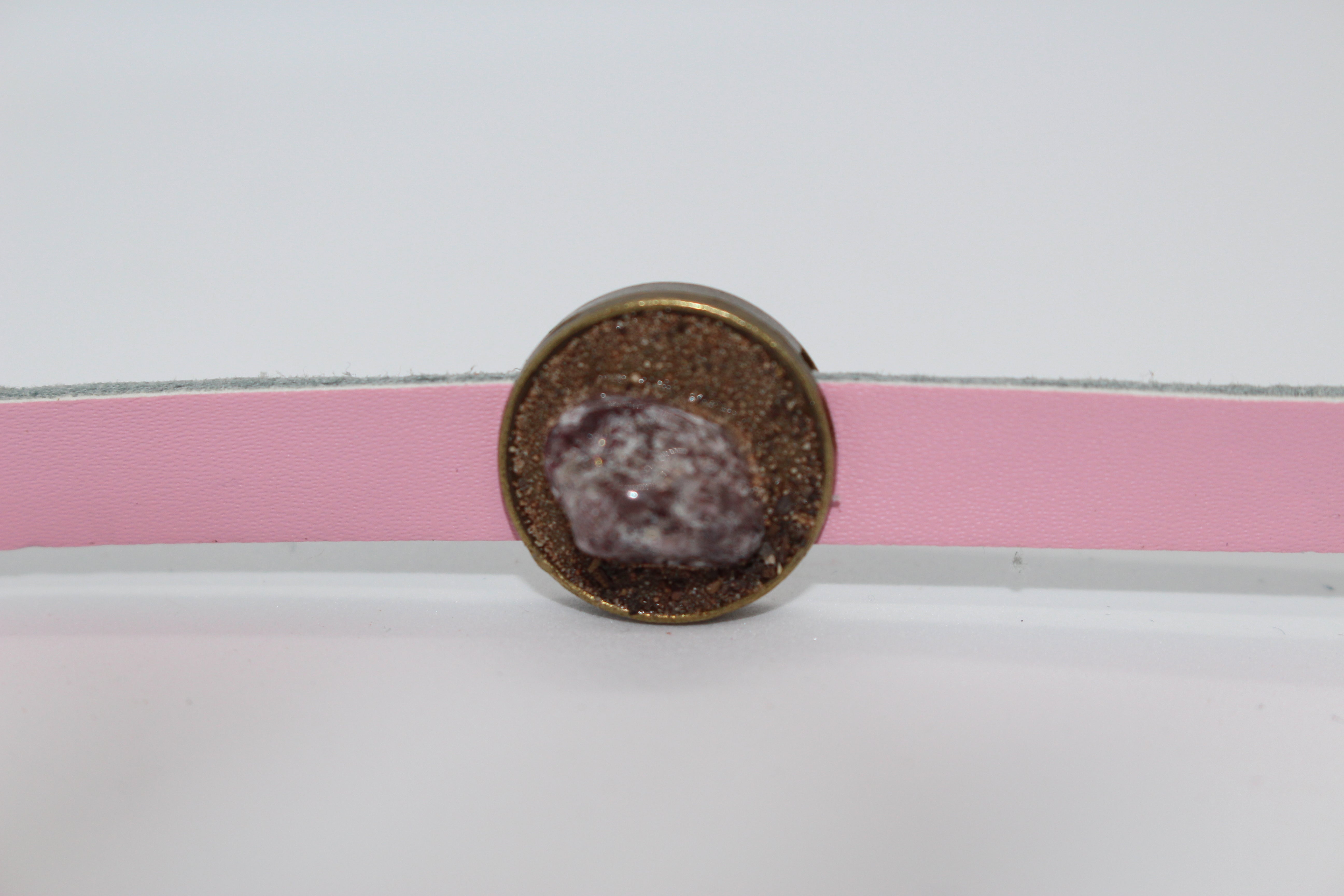 Leather Bracelet - Pink with Strawberry Quartz and Red Desert Sand