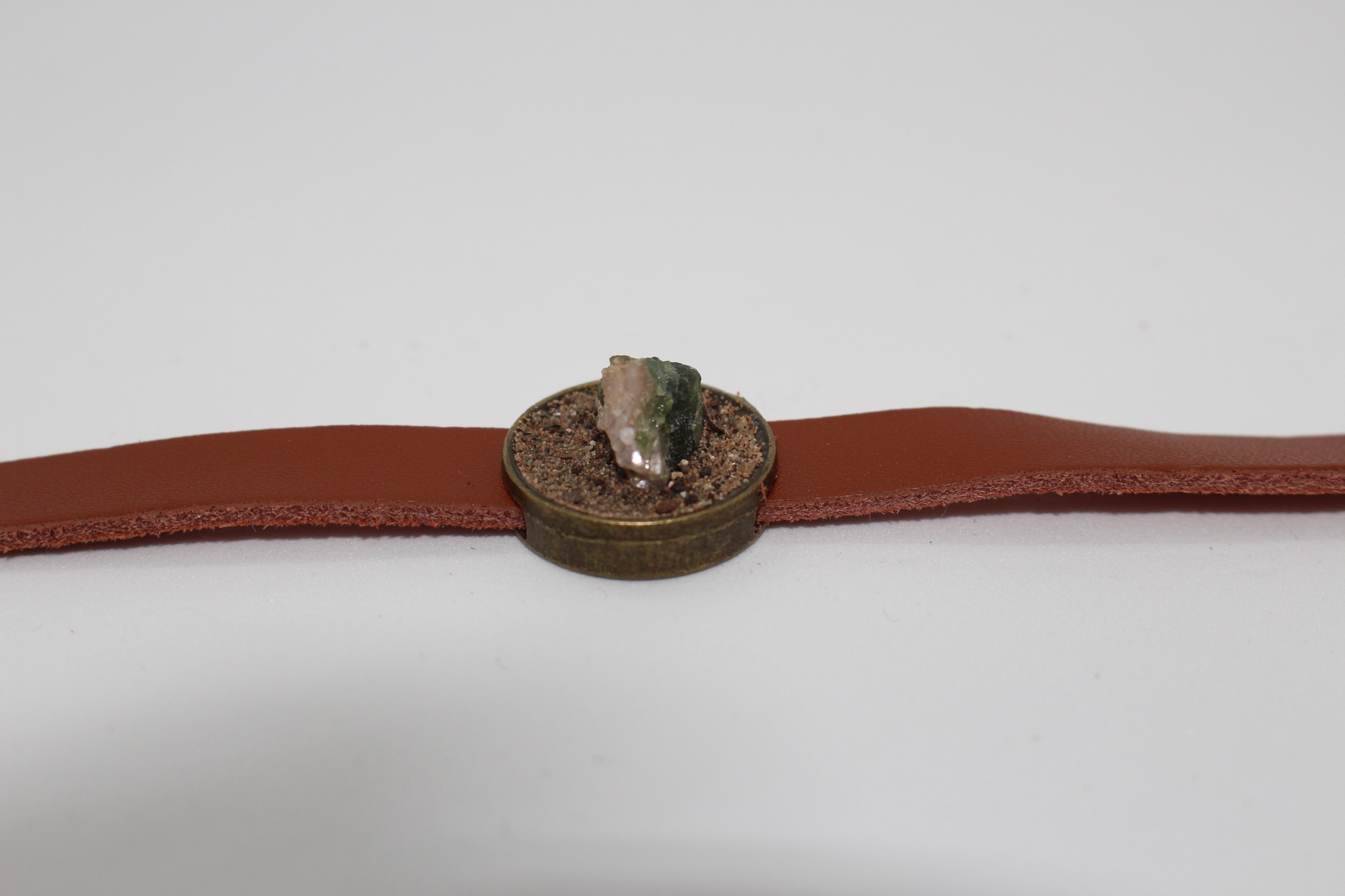 Leather Bracelet - Watermelon Tourmaline And Red Desert Sand