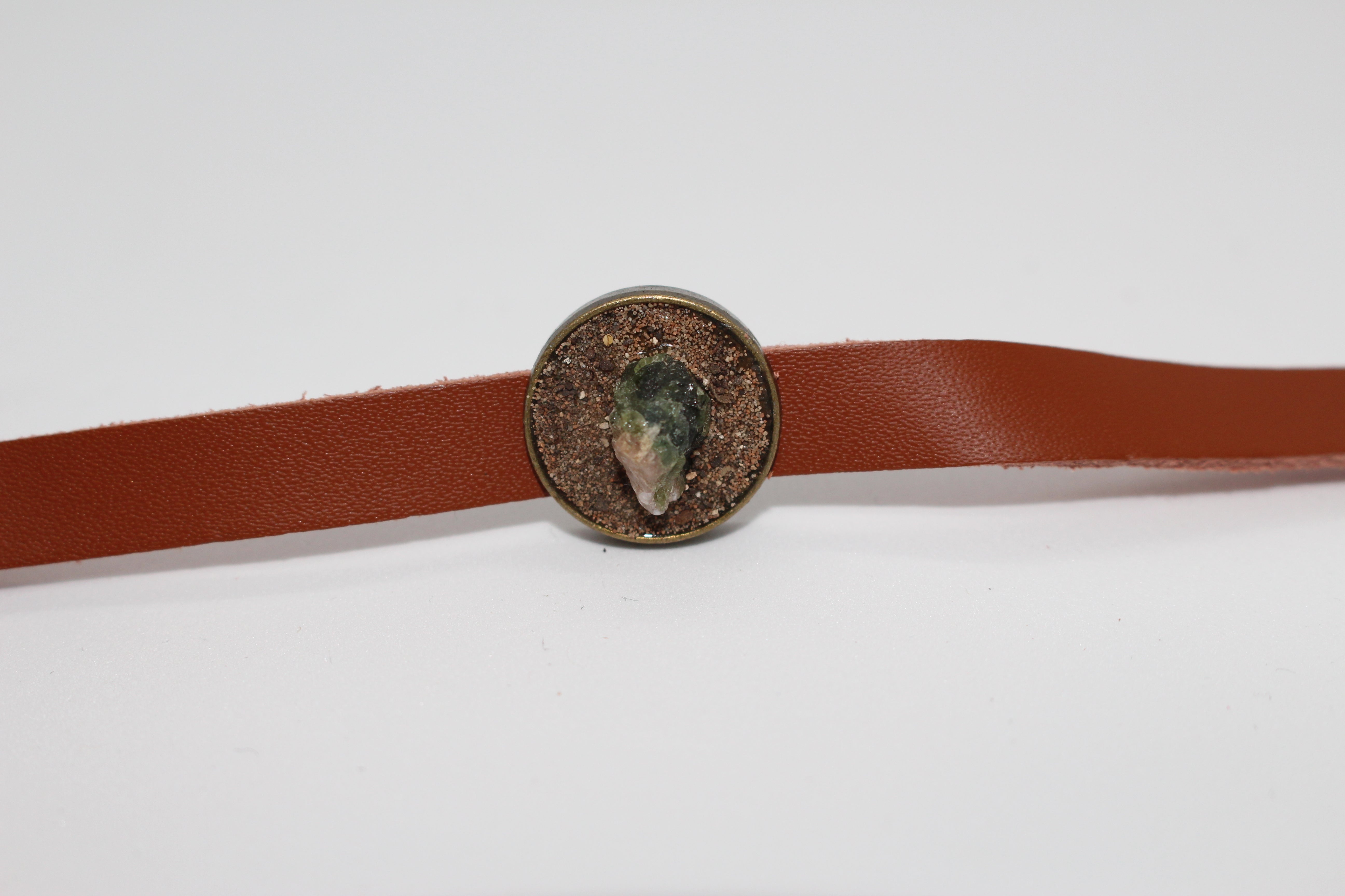 Leather Bracelet - Watermelon Tourmaline And Red Desert Sand