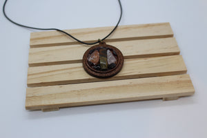 Rose Quartz , Tigers Eye and Garnet - Wooden Back