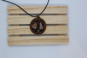 Rose Quartz , Tigers Eye and Garnet - Wooden Back