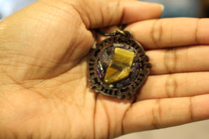 Amethyst And Tigers Eye Pendant - Wooden Back