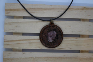 Strawberry Quartz and Red Desert Sand Pendant- Wood Backing