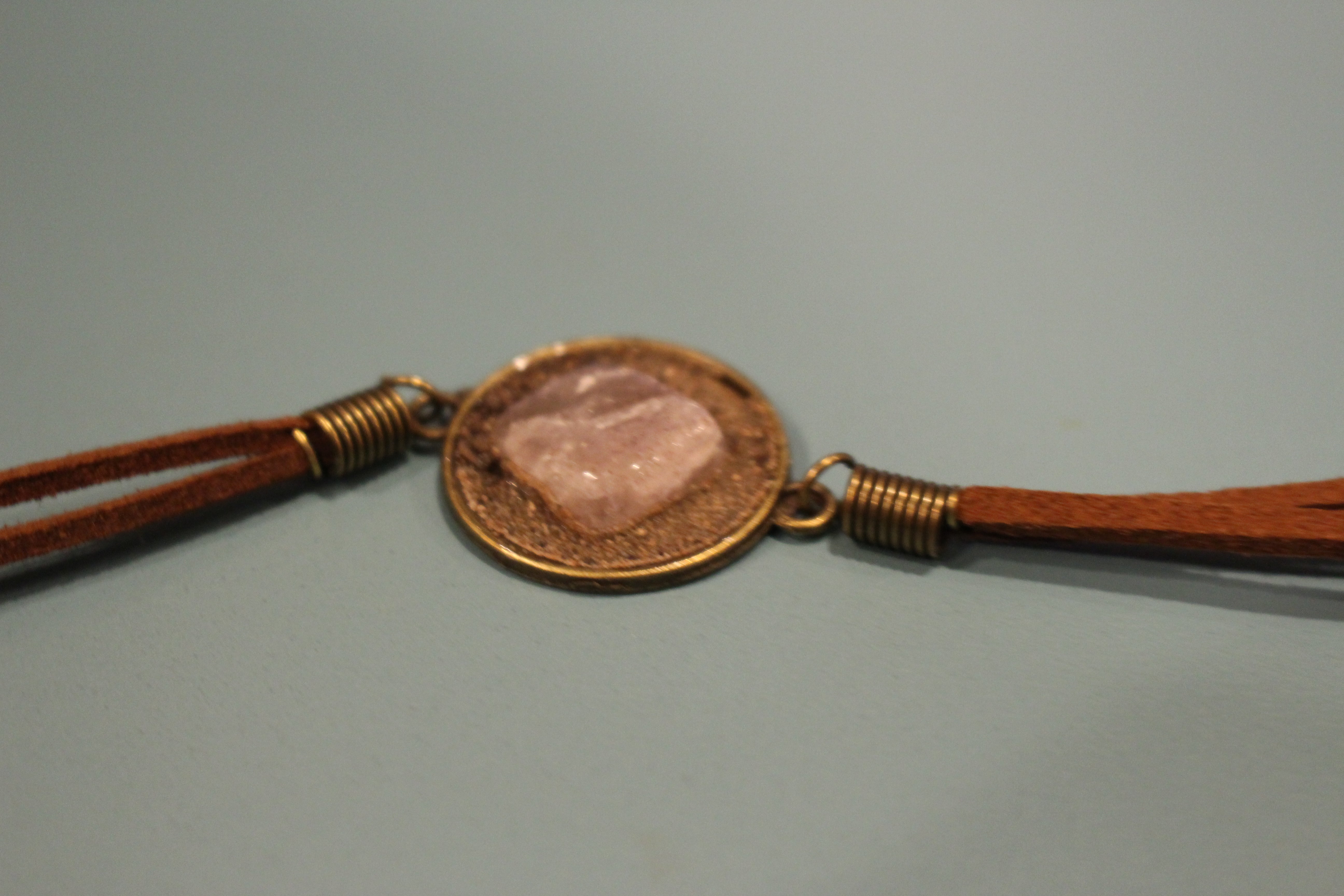 Bracelet - Strawberry Quartz - Red Desert Sand - Leather -  Moon And Star Charms.