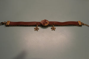 Bracelet - Strawberry Quartz - red desert sand- Leather