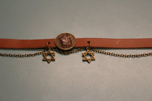 Bracelet - Leather - Strawberry Quartz - Black desert sand (looks red) -Hexagram