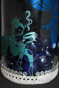 Pixie sipping under the mushroom Vase- Aquamarine and Moonstone -