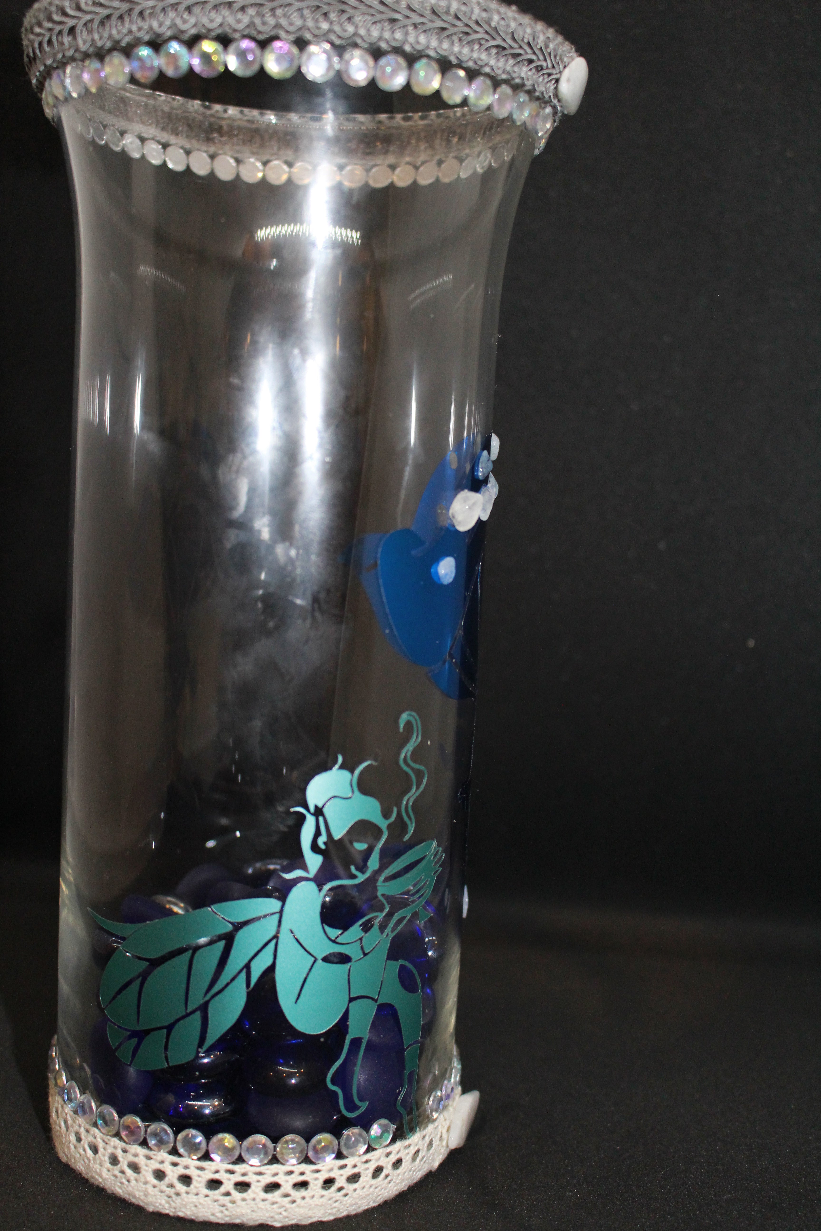 Pixie sipping under the mushroom Vase- Aquamarine and Moonstone -