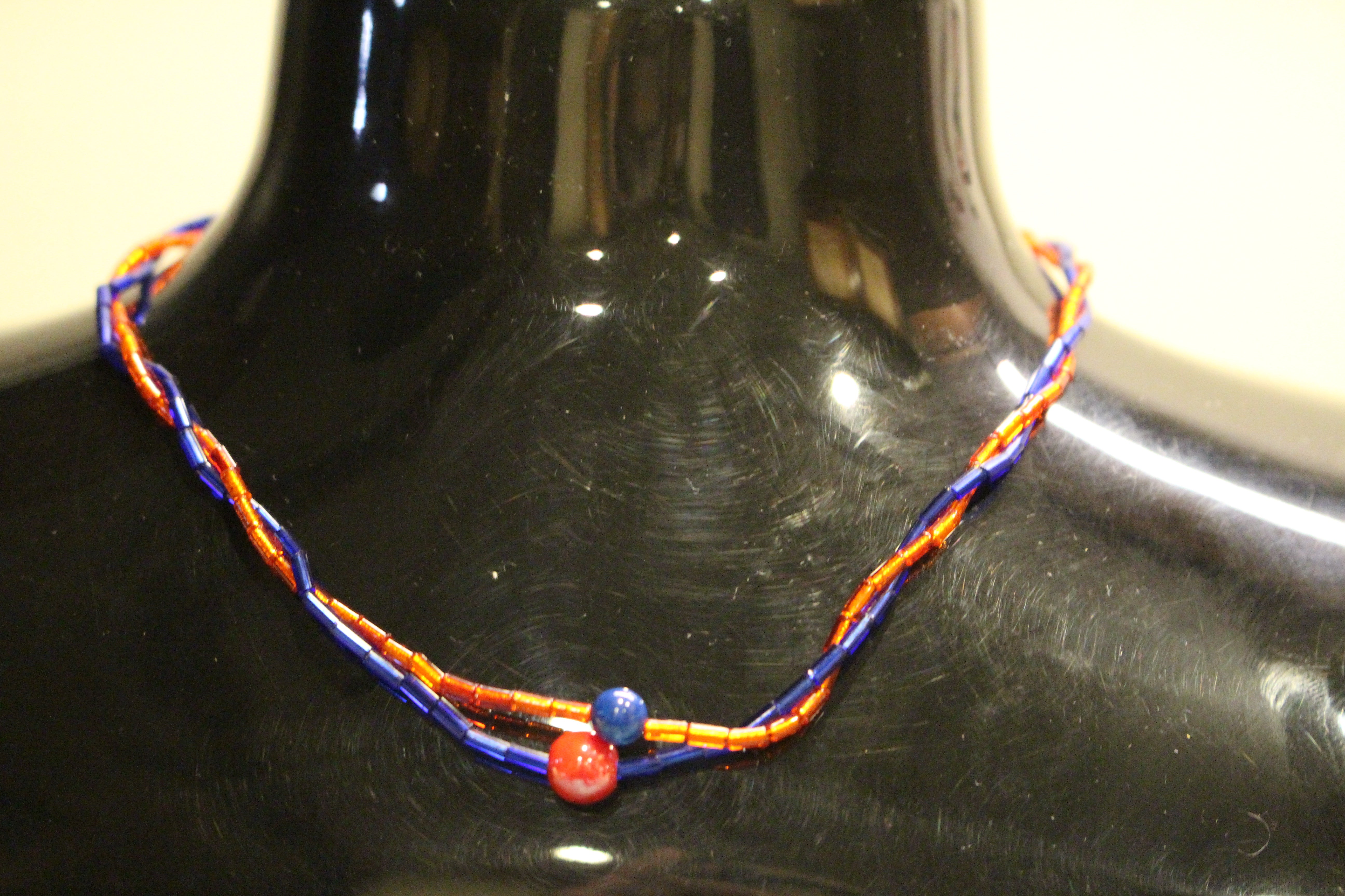 Seed Bead Necklace  - Blue and Red