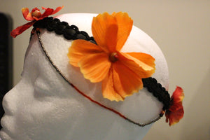 Head Dress - Leather- Seed & Wooden Beads- Flowers