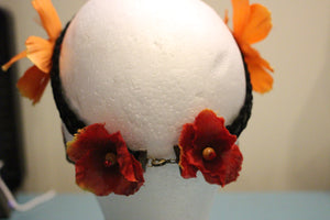 Head Dress - Leather- Seed & Wooden Beads- Flowers