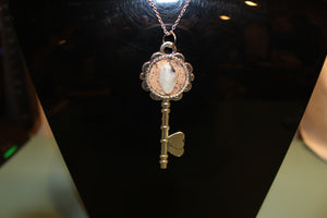 Necklace - Silver plated Chain and Key - Moonstone -Red Nevada Desert Sand