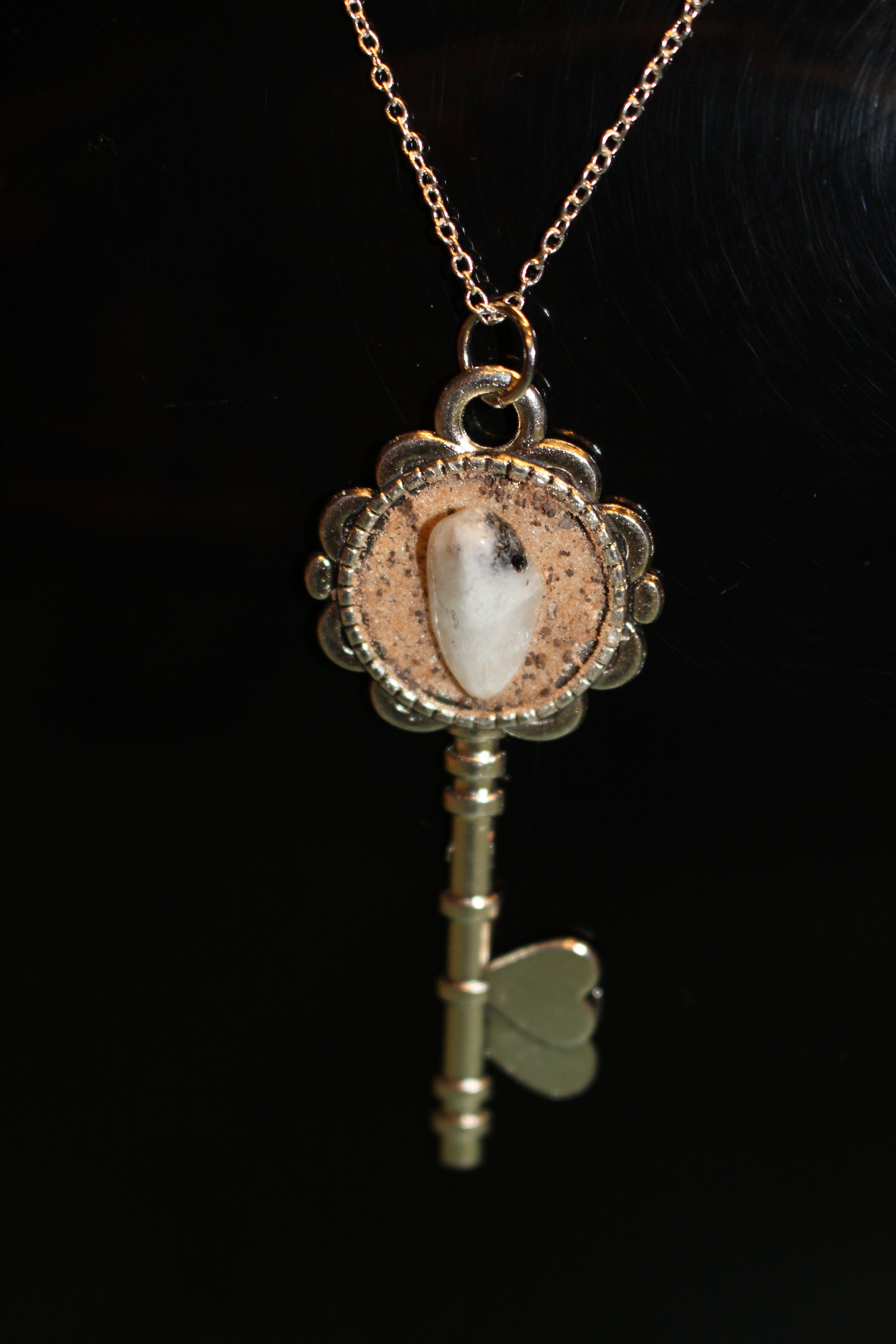 Necklace - Silver plated Chain and Key - Moonstone -Red Nevada Desert Sand