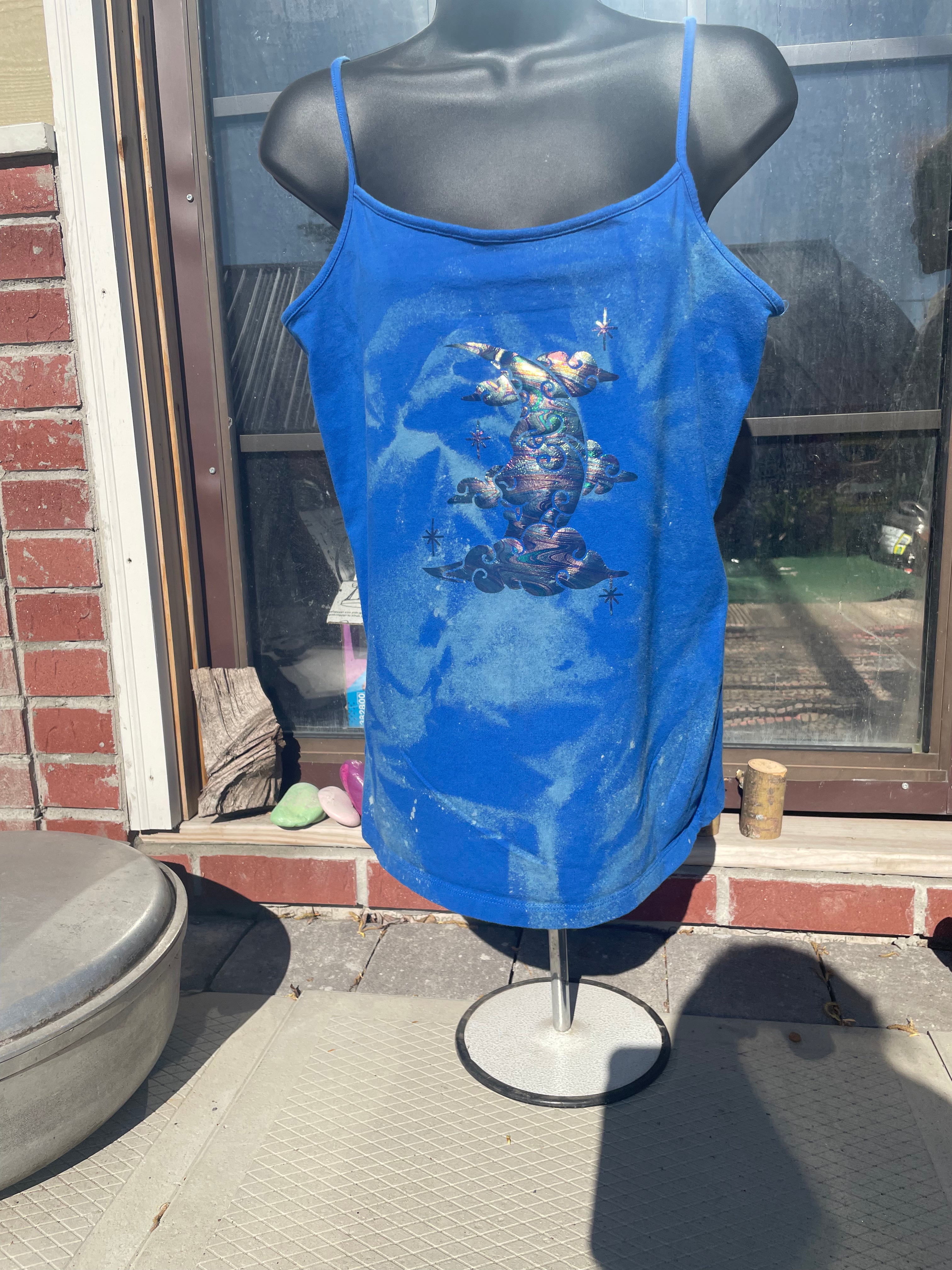 XL Spaghetti strap Tank reverse dyed  diMoon decal